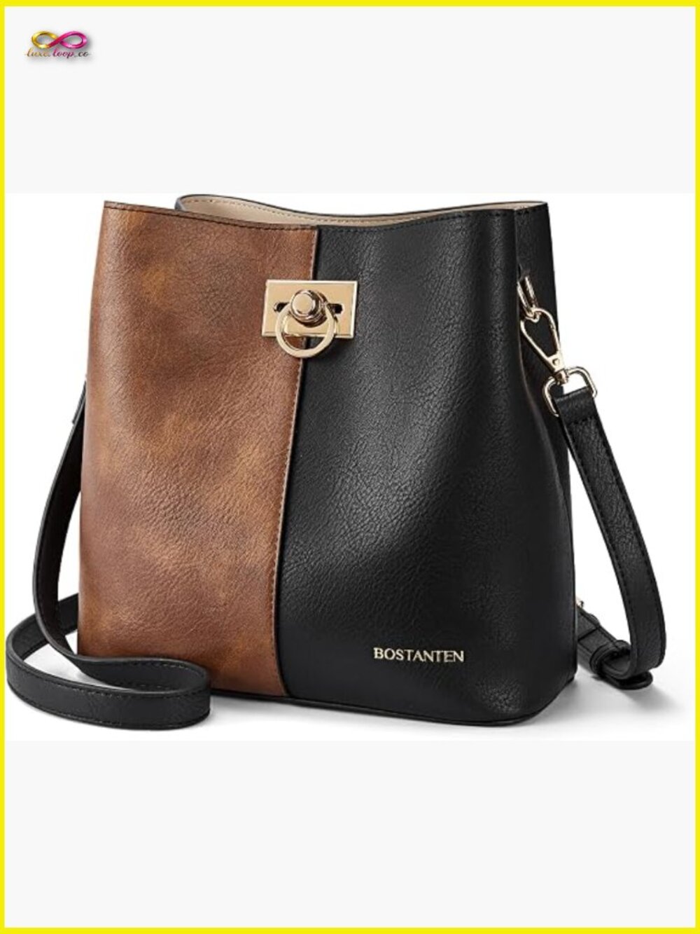 Crossbody Bucket Bag Vegan Leather Purse Multi Pocket Handbag